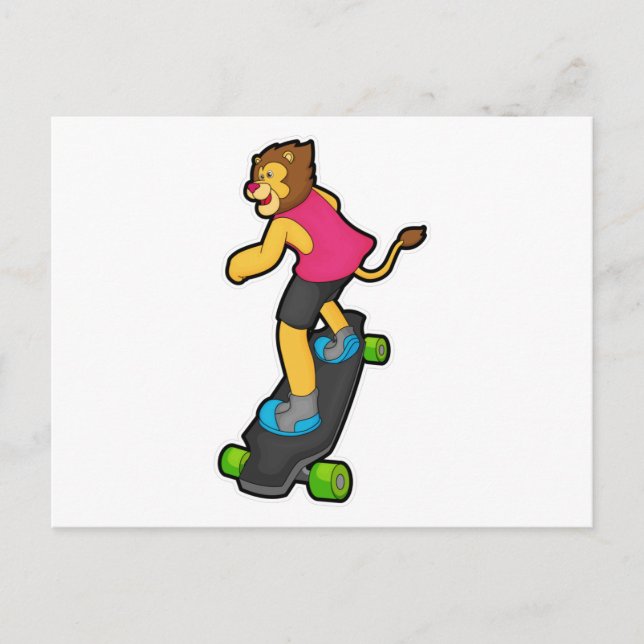Lejon som skateboardåkare med skateboard vykort (Framsida)