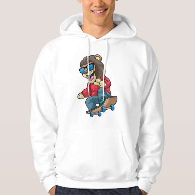 Lejon som Skater med Skateboard Hoodie (Framsida)