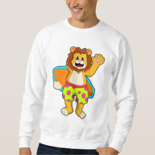 Lejon som Surfer med Surfboard Lång Ärmad Tröja