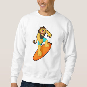 Lejon som Surfer med Surfboard Lång Ärmad Tröja