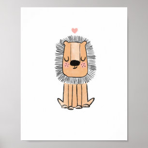 Lejon, söt vattenfärgsförskola förskola poster