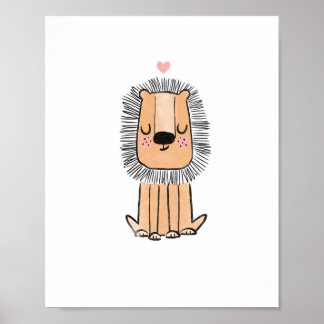 Lejon, söt vattenfärgsförskola förskola poster