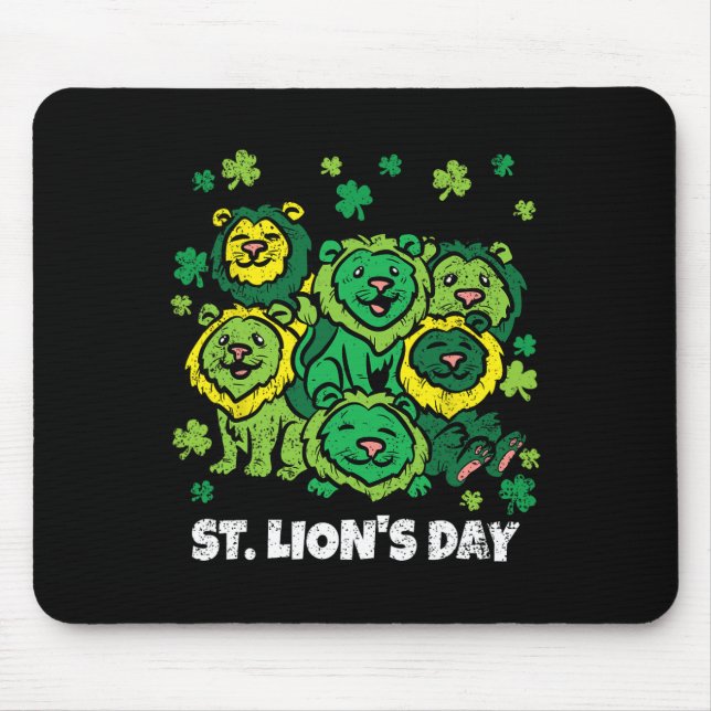 Lejon St Patricks Day Söt Djur Shamrock Klöver  Musmatta (Framsidan)