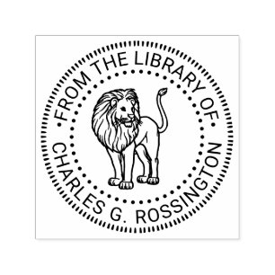 Lejon Stående Runt Biblioteksbok Namn Självfärgande Stämpel