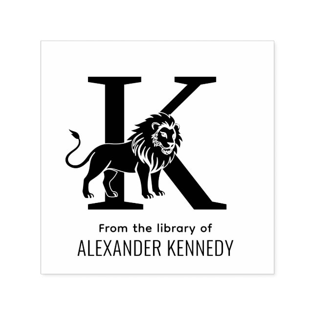 Lejon stående silhuett över en initial bokstav bok självfärgande stämpel (Design)