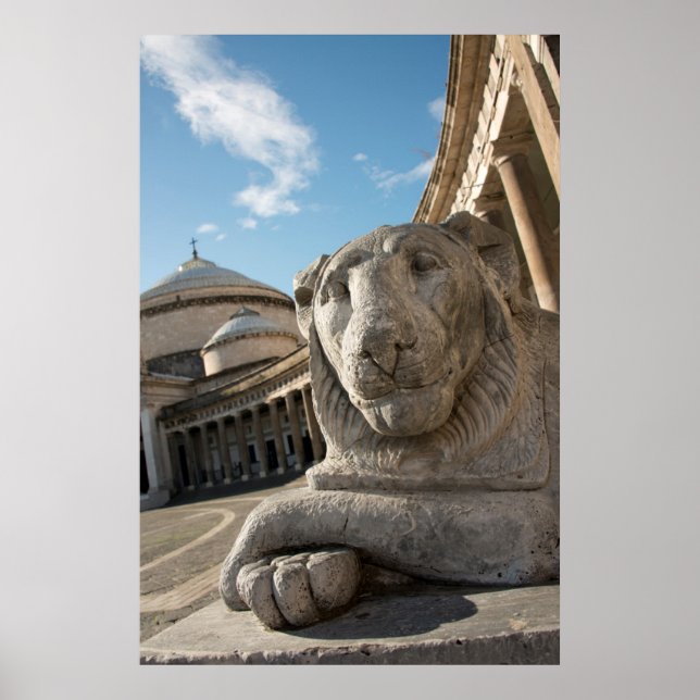 Lejon staty framför San Francesco di Paola Poster (Framsidan)
