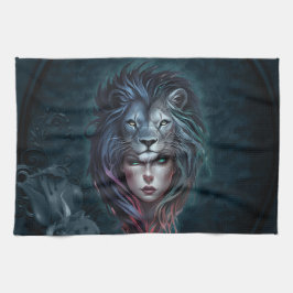 Lejon styrka i hjärta och feminin kökshandduk