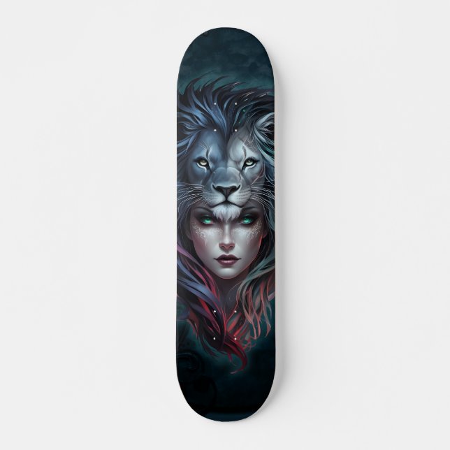 Lejon styrka i hjärta och feminin mini skateboard bräda 18,5 cm (Framsida)