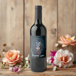 Lejon styrka i hjärta och feminin vinflaska etikett