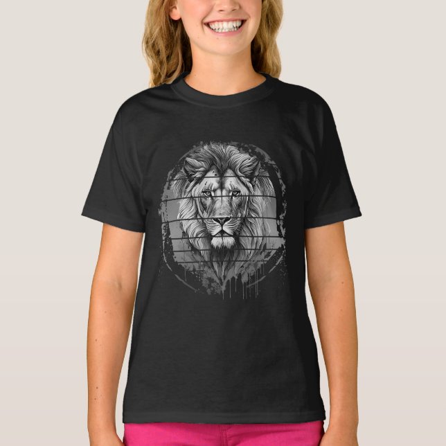 Lejon Svart Och Vitt T Shirt (Framsida)