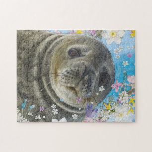 Lejon svimming i Flowers Patch Pussel