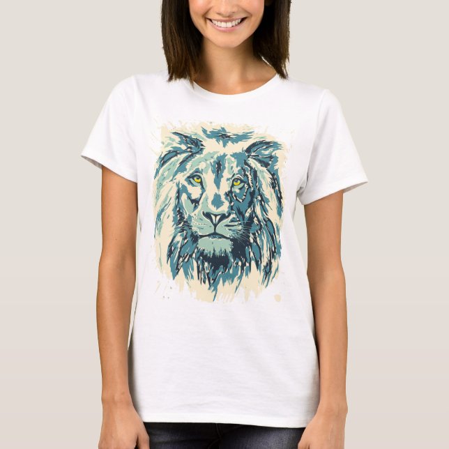 Lejon T-Shirt | Färgfull Lejona Teckning | Retro (Framsida)