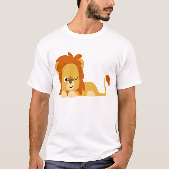Lejon T-tröja för gullig vaken tecknad T-shirt (Framsida)