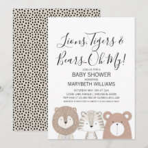 Lejon Tigers & Bears Animal Baby Shower Party Card