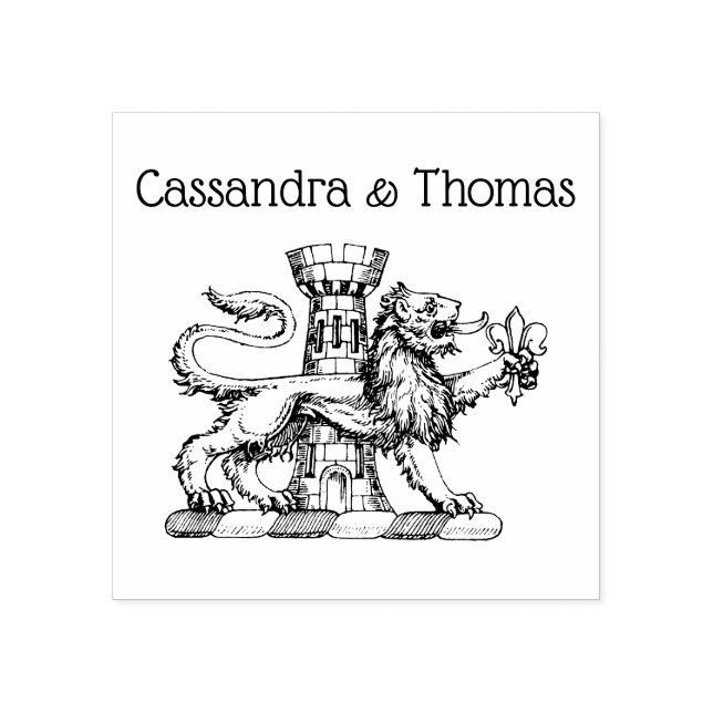 Lejon Torn Fleur de Lis Kröningspar Namn Stämpel (Tryck)