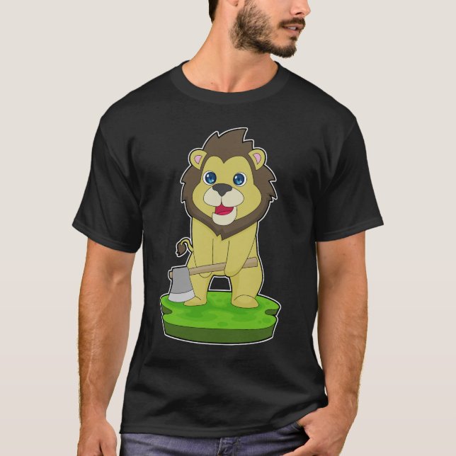 Lejon Trädfällar Yxa T Shirt (Framsida)