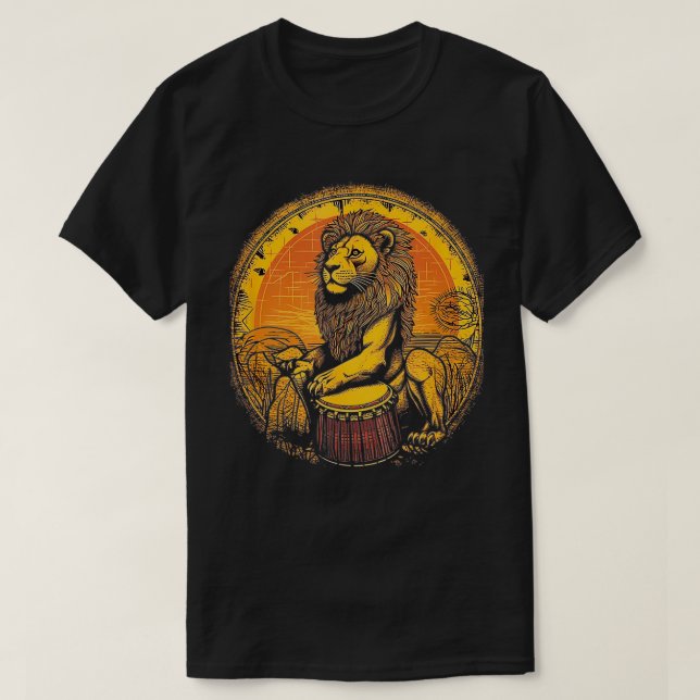 Lejon uppspelning Djembe Drum Drumming Drummer Afr T Shirt (Design framsida)