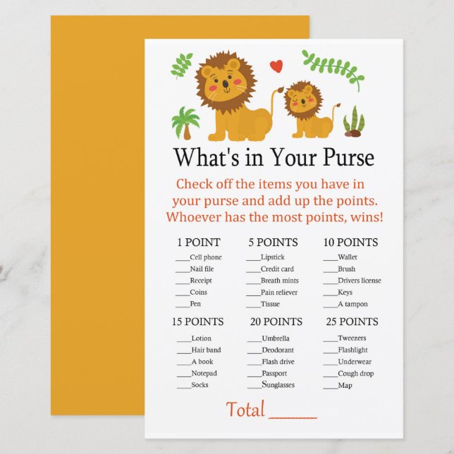 Lejon Vad är det i ditt handväska? (Fram/baksida)