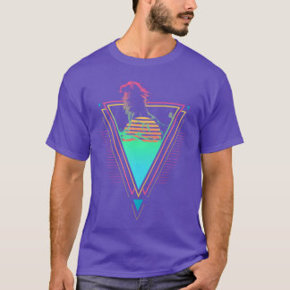 Lejon Vaporwave Synthwave 90-tal 80-tal Solnedgång T Shirt