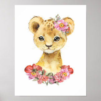 Lejon vattenfärg, Safari Nursery Decor, Kids Art Poster