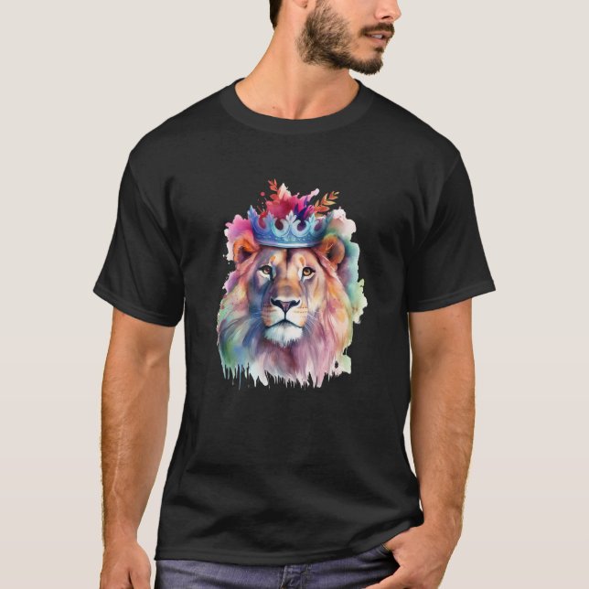 Lejon vattenfärgsBlommigt Lejon  Artwork Animal Ku T Shirt (Framsida)