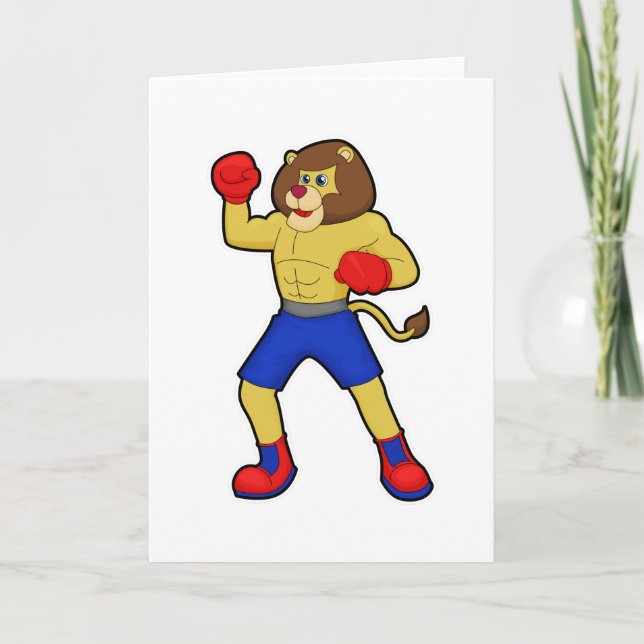 Lejon vid Boxing med Boxing-handskar Kort (Framsida)