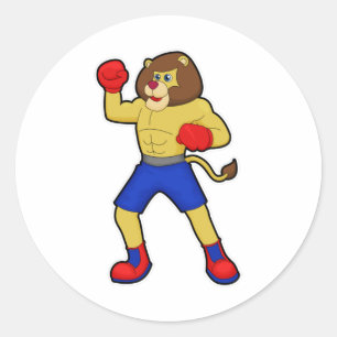 Lejon vid Boxing med Boxing-handskar Runt Klistermärke