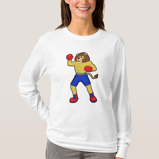 Lejon vid Boxing med Boxing-handskar T Shirt (Framsida)