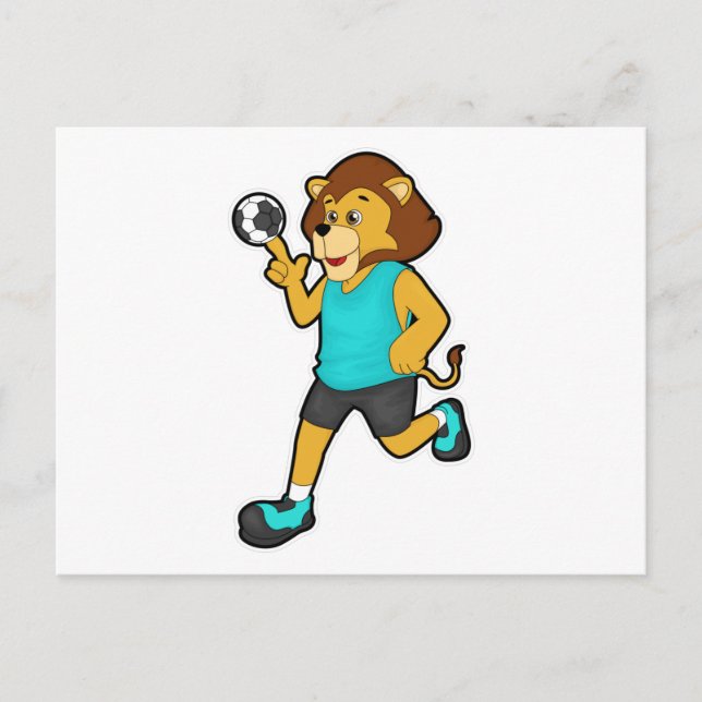 Lejon vid handbollsspelare med handboll vykort (Framsida)