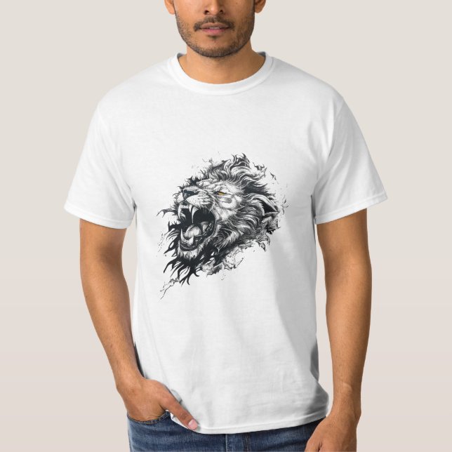 Lejon Vild Art Tato för illustration av djurart T Shirt (Framsida)