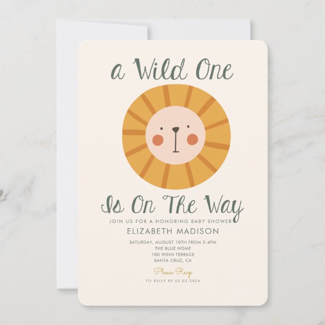 Lejon Vild ett är på Way Baby Shower Inbjudningar (Framsida)