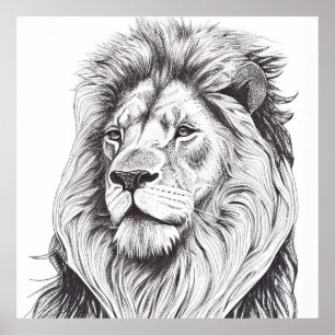 Lejon Vild: Illustration av djur Art Teckning Poster