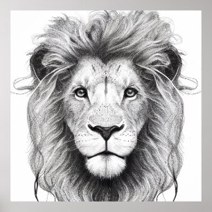 Lejon Vild: Illustration av djur Art Teckning Poster