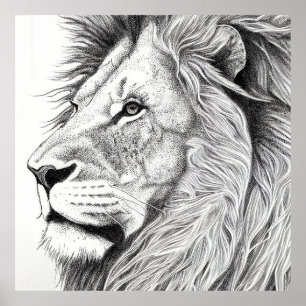 Lejon Vild: Illustration av djur Art Teckning Poster