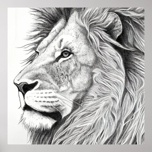 Lejon Vild: Illustration av djur Art Teckning Poster (Framsidan)