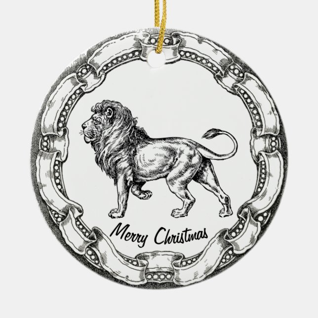 Lejon vintage personifierar julgransprydnad keramik (Framsidan)