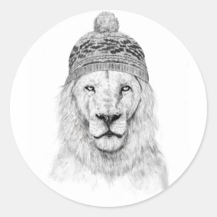 Lejon vinter (bw) runt klistermärke
