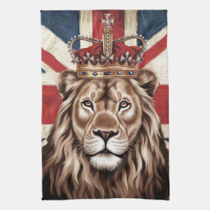 Lejon Wearing a Krona British Flagga Kökshandduk