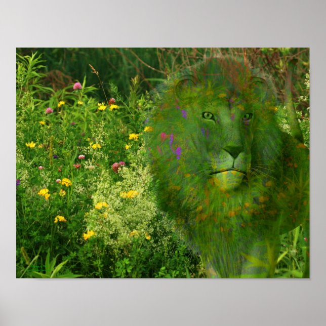 Lejon Wildblommor Fantasy Art Poster (Framsidan)