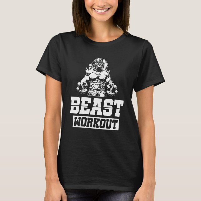 Lejon Workout Beast Muscles Mma Fitness Gym T Shirt (Framsida)