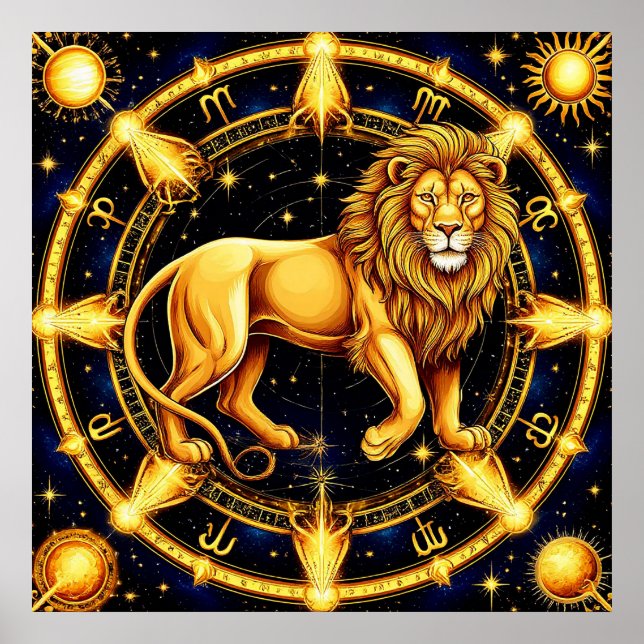 Lejon Zodiakussymbol över himmelsk stjärnig bakgru Poster (Framsidan)