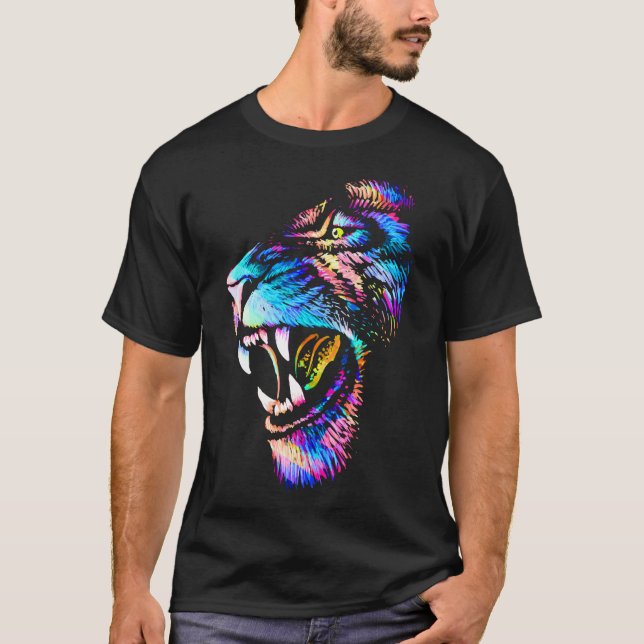 Lejona Ansikte Teckning T-Shirt - Färgfull Lejon T (Framsida)