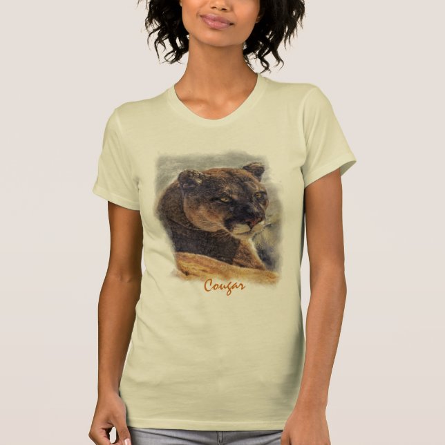 Lejona berget, Big Cat Cougar Porträtt på TShirt T-shirt (Framsida)