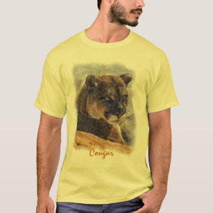 Lejona berget, Big Cat Cougar Porträtt på TShirt Tee