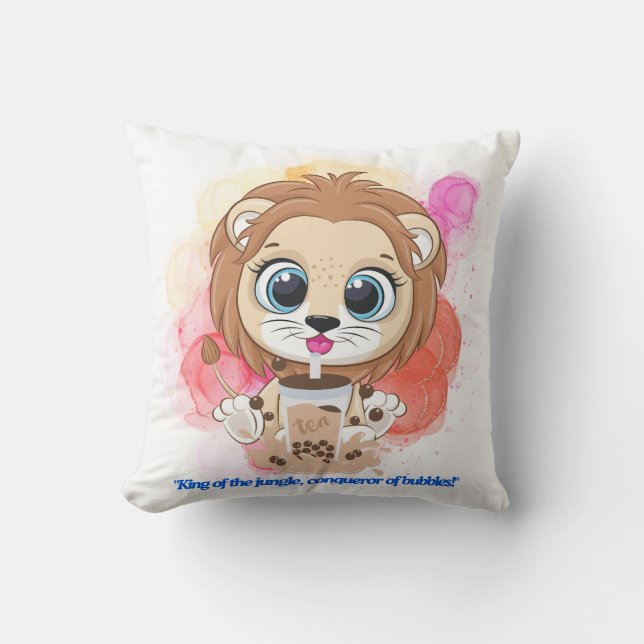 Lejona citattecken tecknad dricka bobba-te. kudde (Framsida)