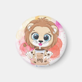 Lejona citattecken tecknad dricka bobba-te. magnet