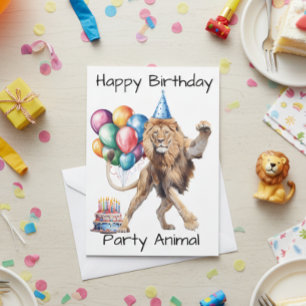 Lejona djur i Grattis på födelsedagen Party Kort