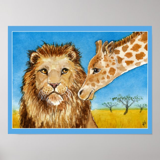 Lejona, giraffe, afrikanska djur poster (Framsidan)
