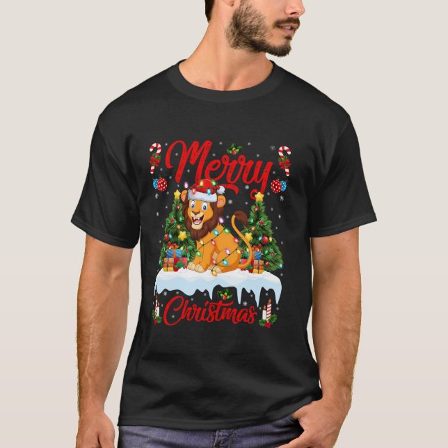 Lejona God jul Träd Lighting Santa Lejonare Julaft T Shirt (Framsida)