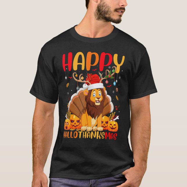 Lejona Hellothanksmas för lejona djur Lycklig T Shirt (Framsida)